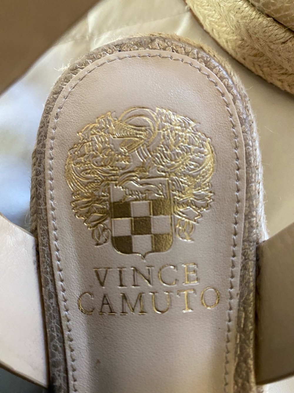 Vince Camuto Metallic Gold Leather Wedge Sandals - Picture 2 of 6